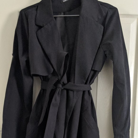 black boohoo trench coat size 12 - Picture 1 of 2